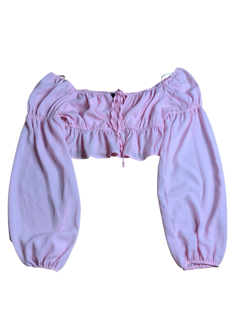 Blue Blush Light Pink Off-The-Shoulder Long Sleeve Crop Top Size Small